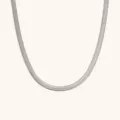 Silver stainless steel snake chain necklace with a flat woven texture, displayed in a U shape - Herringbone Chain (N175) / 45cm+5cm / Silver