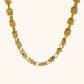 Gold-tone stainless steel chain necklace with textured spiral links, displayed in a U shape - Spiral Texture Chain (N3771) / Regular Fit / Gold