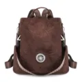 Brown faux-suede convertible backpack with adjustable straps and decorative metal medallion - Dark Brown