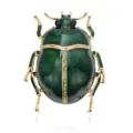 Front view showing a green enamel beetle with fine ridges, jeweled center, and antique-gold legs - Beetle Shape Brooch (A147-B) / Green (A147-B)