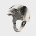 Gray-white gradient faux-fur trapper hat with plaid lining, ear flaps and a round side badge - One Size (56-60cm) / Off-White