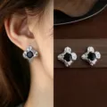 Liquid Four-Petal Black Core Flower Style (2155) / Silver