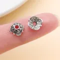 Coupelles de perles fleuries en alliage de zinc argenté, motifs ajourés, vues de face et de dos - Calotte Fleur de Cerisier (16316) / 10 Pièces/Paquet / Argent antique