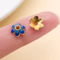 Intercalaires fleur en alliage de zinc doré, avec finition émaillée bleue ou dorée unie. - Calotte Fleur à Six Pétales (28565)