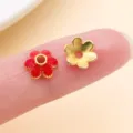 Intercalaires de perles en forme de fleur, en émail rouge et métal doré, avec trou central - Calotte Fleur à Six Pétales (28566)