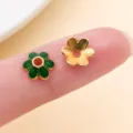 Entretoises fleuries dorées à trou central, en finition émaillée verte et en or uni - Calotte Fleur à Six Pétales (28567)