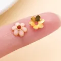 Deux intercalaires fleur en alliage de zinc, l’un rose émaillé, l’autre doré, avec trou central - Calotte Fleur à Six Pétales (28568)