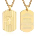 US Flag Cross Scripture Style (Golden Version 4) / Dragon Bone Chain / Gold