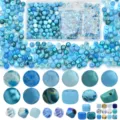 Round Rice Spike Beads Lake Blue approx 900pcs