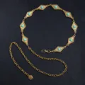 Rhombus Turquoise Inlaid Rose Pendant Chain (X1005-1) / Gold