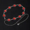 Silver Base Red Rhinestone Sunflower Style (X851-4) / Silver
