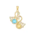 Pendentif Uniquement (Sans Chaîne) / Or Double Cygne Bleu Mer et Jaune Pomme