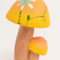 Wooden Carved Twin Mushroom Ornament / Twin Floral Mushroom
