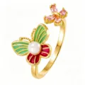 Red Green Enamel Butterfly (TJ352) / Gold