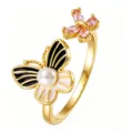 Black White Enamel Butterfly (TJ353) / Gold