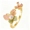 Pink Green Enamel Butterfly (TJ354) / Gold