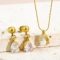 White Water Drop Necklace Earrings Set (RT325XL-white+RT325EH-white) / 18K Gold