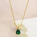 Green Water Drop Pendant Necklace (RT325XL-green) / 18K Gold