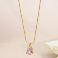 Pink Water Drop Pendant Necklace (RT325XL-pink) / 18K Gold