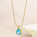 Blue Water Drop Pendant Necklace (RT325XL-blue) / 18K Gold