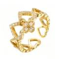 Four-Leaf Clover Heart (TJ357) / Adjustable Open Size / Gold
