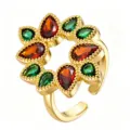 Amber Green Gem Flower (TJ392) / Gold
