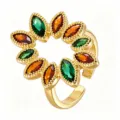 Marquise Red Green Flower (TJ395) / Gold