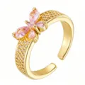 Butterfly Water Drop Gem (TJ361) / Adjustable / Gold
