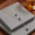 Three Waterdrops Style (X1512) / Gold (Blue Rhinestone)