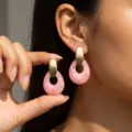 Water Drop Patchwork Style (EH1309) / 18K Gold / Pink
