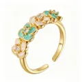 Five Flowers White Green Enamel (TJ411) / Adjustable / Gold