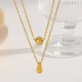 Gold Bead Water Drop Double Layer Necklace / Gold