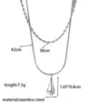 Double Layer Long Water Drop Necklace / Steel Color