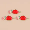 10 Pièces/Paquet / Breloque Lèvres Avec Rose Rouge