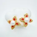 Estilo Trébol de Cuatro Hojas 7 (Estilo Perla Acrílica) / 1 Par / Oro rojo