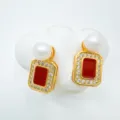 Estilo Marco Cuadrado 14 (Estilo Perla Acrílica) / 1 Par / Oro rojo