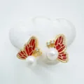 Estilo Mariposa 19 (Estilo Perla Acrílica) / 1 Par / Oro rojo