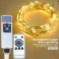 Kupferdrahtlicht / 50 Meter 400 LEDs / Warmweiß / Wiederaufladbarer Controller + Fernbedienung