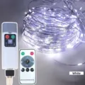 Kupferdrahtlicht / 5 Meter 50 LEDs / Weiß / Wiederaufladbarer Controller + Fernbedienung