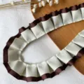 Coffee Spliced Off-White Ribbed Pleated Style (No. 16) / 1 Meter (Width Approx 2.5cm)