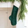 Cable Knit Christmas Stocking / Dark Green (Body) / White