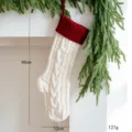 Cable Knit Christmas Stocking / White (Body) / Red