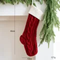 Cable Knit Christmas Stocking / Red (Body) / White