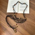 Black Cord Wood Bead Waist Chain (K0130B)