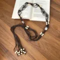 Black Cord Beaded Waist Chain (K0378C)