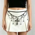 Black Waterdrop Tassel Cross Waist Chain (K0462B)