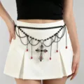 Red Waterdrop Tassel Cross Waist Chain (K0462A)