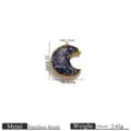 Gold Moon Inlaid Stone Pendant / 1 Piece/Pack / Blue