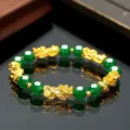 Estilo Multi Pi Xiu Cuentas Verdes / Amarillo con Cinco Pi Xiu