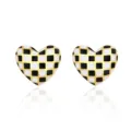 Heart Checkerboard Stud Earrings (C146) / Gold